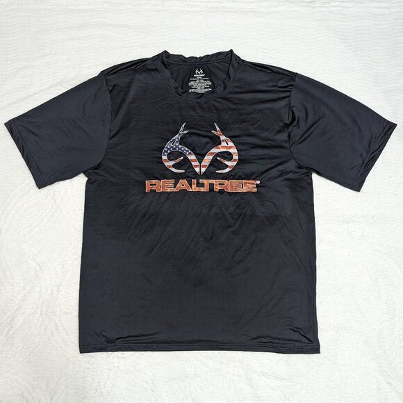 Realtree Men's Short Sleeve Polyester Elastane Base Layer XL Hunt Shirt Black - Picture 1 of 5